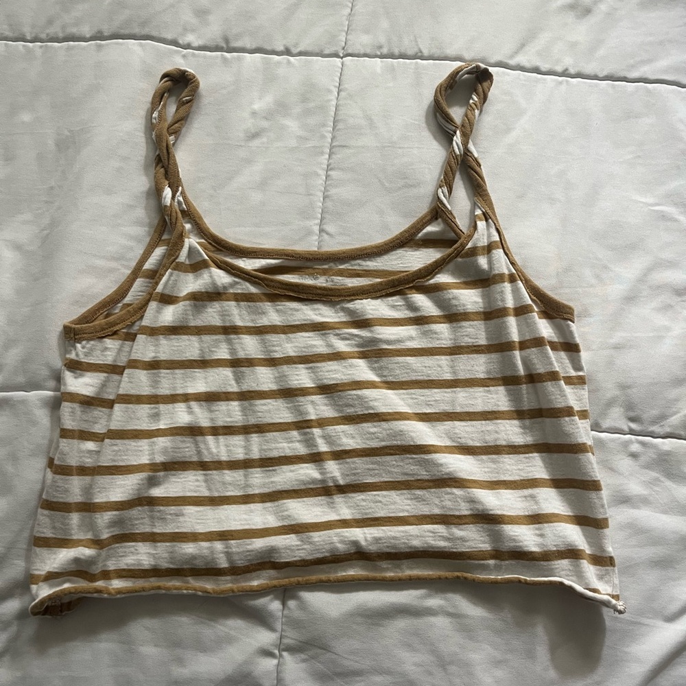 Aerie Tan and Cream Striped Tank Top